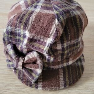 D&Y Brown Plaid Kids Hat with Bow
